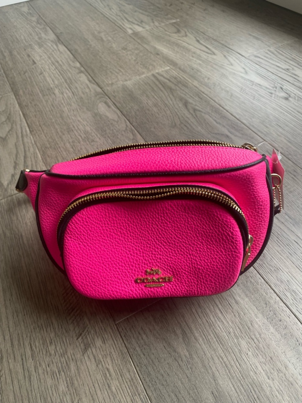 Coach Hot Pink Pebbled Leather Crossbody Belt Bag with Gold Hardware